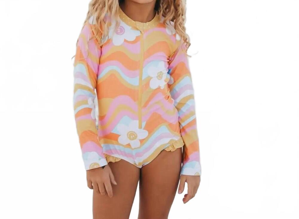 NEW OOPSIE DAISY retro flower zip rash guard in orange